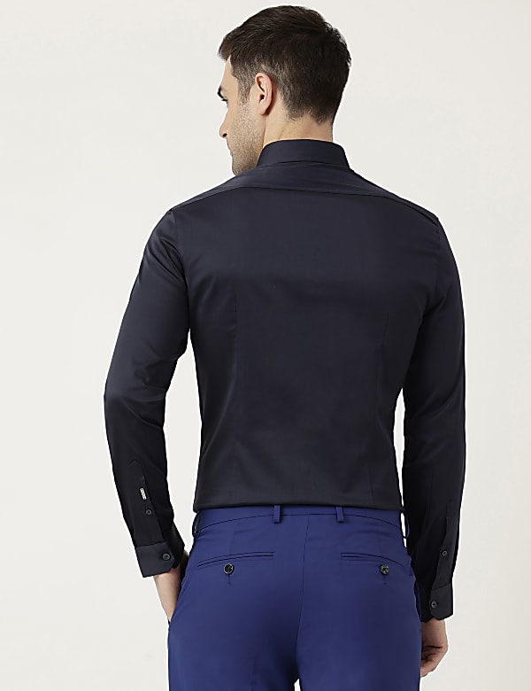 Cotton Mix Plain Spread Collar Shirt