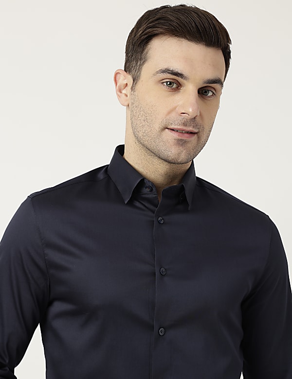 Cotton Mix Plain Spread Collar Shirt