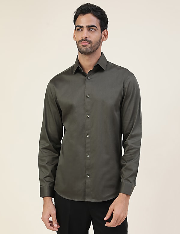 Cotton Slim Fit Solid Full Sleeves Shirt