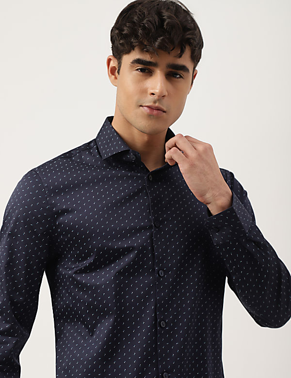 Premium Geometric Print Sateen Slim Fit Shirt