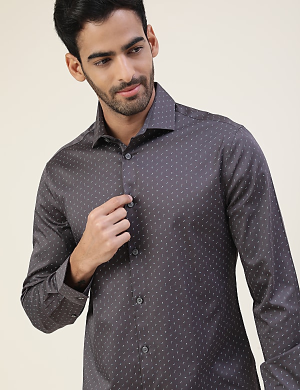 Premium Geometric Print Sateen Slim Fit Shirt