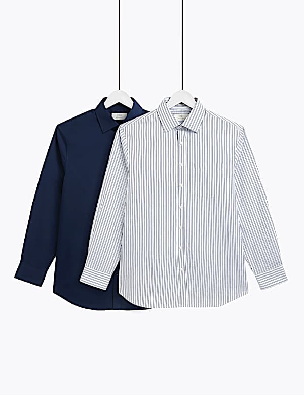 2 Pack Regular Fit Classic Collar Striped Shirts