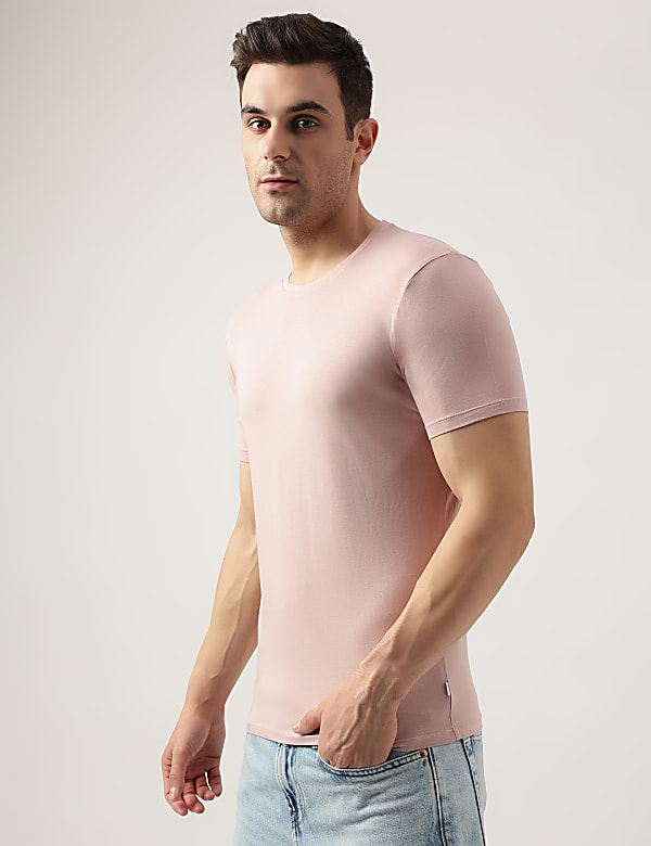 Cotton Blend Round Neck Solid T-Shirt