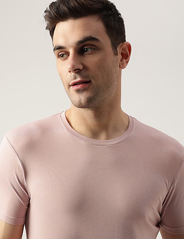 Cotton Blend Round Neck Solid T-Shirt