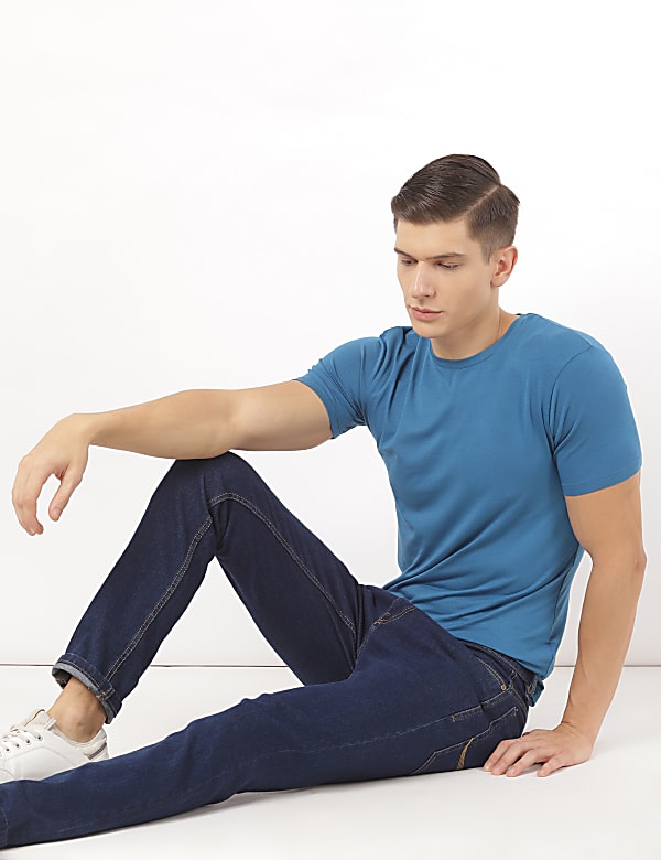 Cotton Blend Round Neck Solid T-Shirt