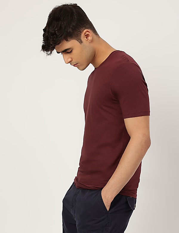 Cotton Blend Round Neck Solid T-Shirt
