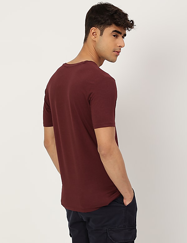 Cotton Blend Round Neck Solid T-Shirt