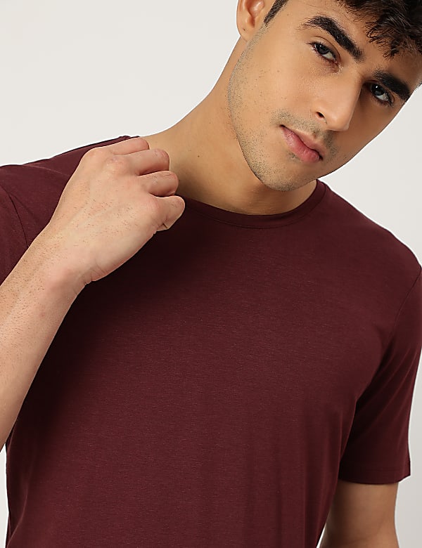 Cotton Blend Round Neck Solid T-Shirt
