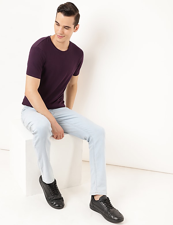 Cotton Blend Round Neck Solid T-Shirt