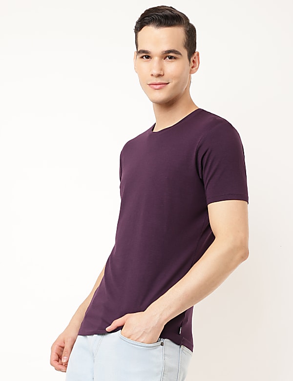 Cotton Blend Round Neck Solid T-Shirt