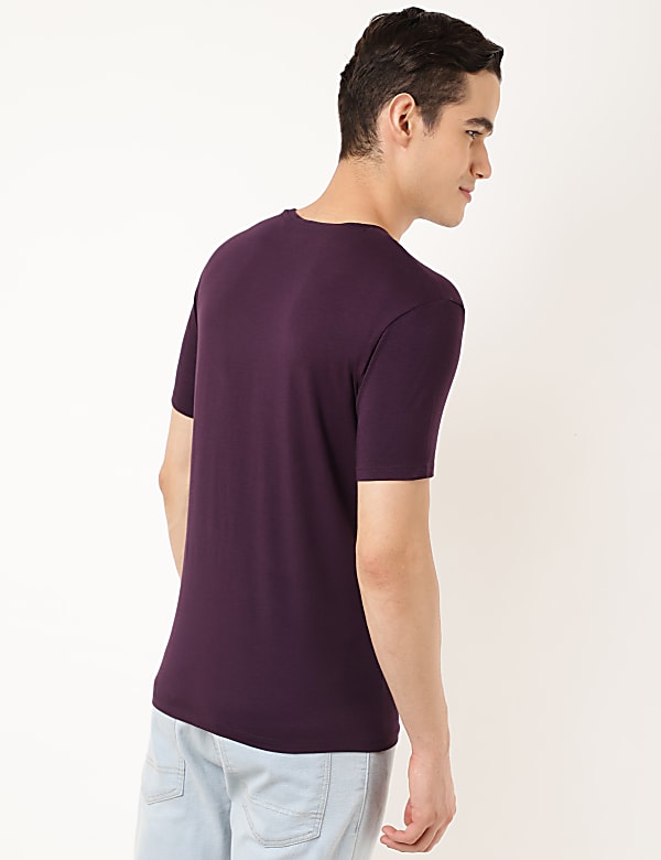 Cotton Blend Round Neck Solid T-Shirt