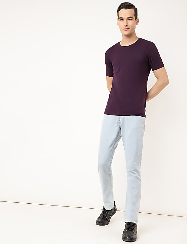 Cotton Blend Round Neck Solid T-Shirt