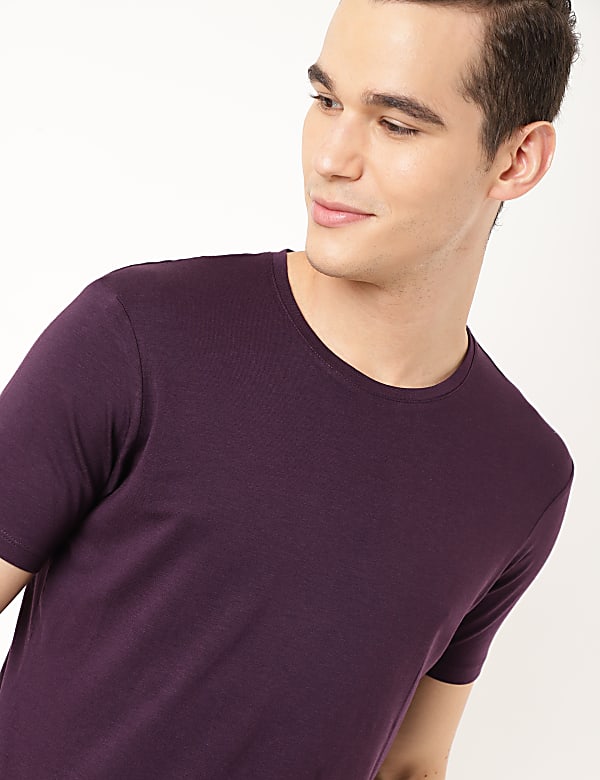 Cotton Blend Round Neck Solid T-Shirt