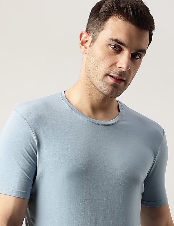 Cotton Blend Round Neck Solid T-Shirt