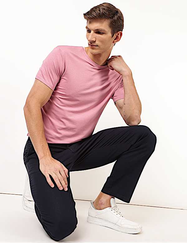 Cotton Blend Round Neck Solid T-Shirt