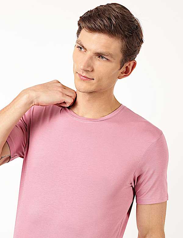 Cotton Blend Round Neck Solid T-Shirt