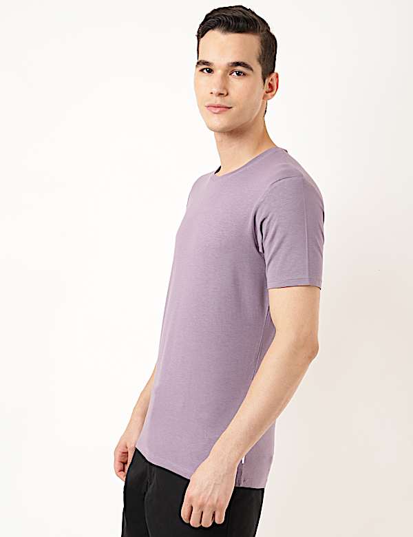 Cotton Blend Round Neck Solid T-Shirt