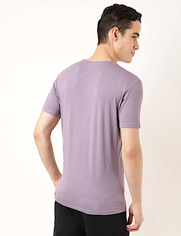 Cotton Blend Round Neck Solid T-Shirt