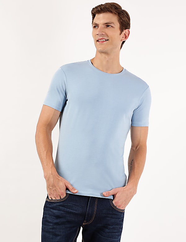 Cotton Blend Round Neck Solid T-Shirt
