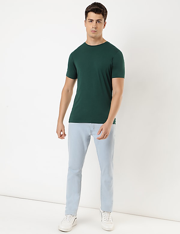 Cotton Blend Round Neck Solid T-Shirt