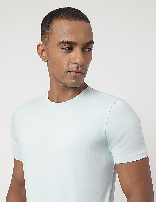 Cotton Blend Round Neck Solid T-Shirt