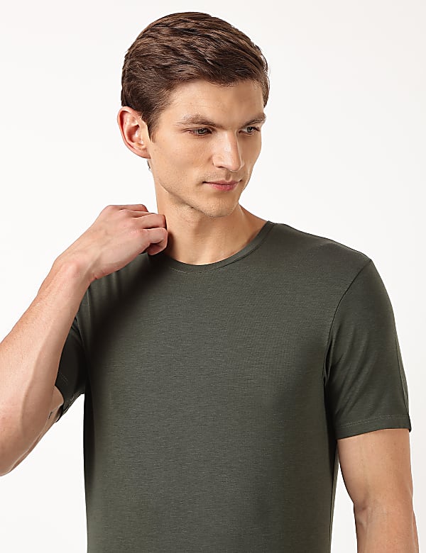 Cotton Blend Round Neck Solid T-Shirt