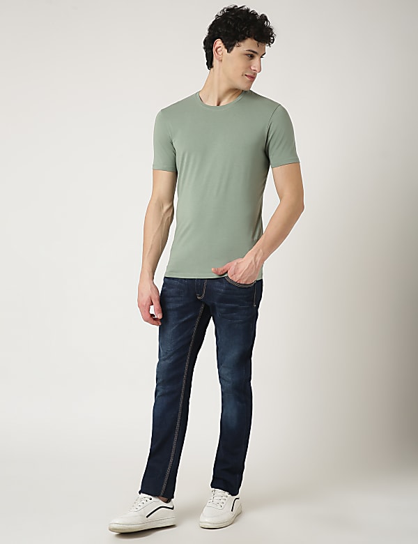 Cotton Blend Round Neck Solid T-Shirt