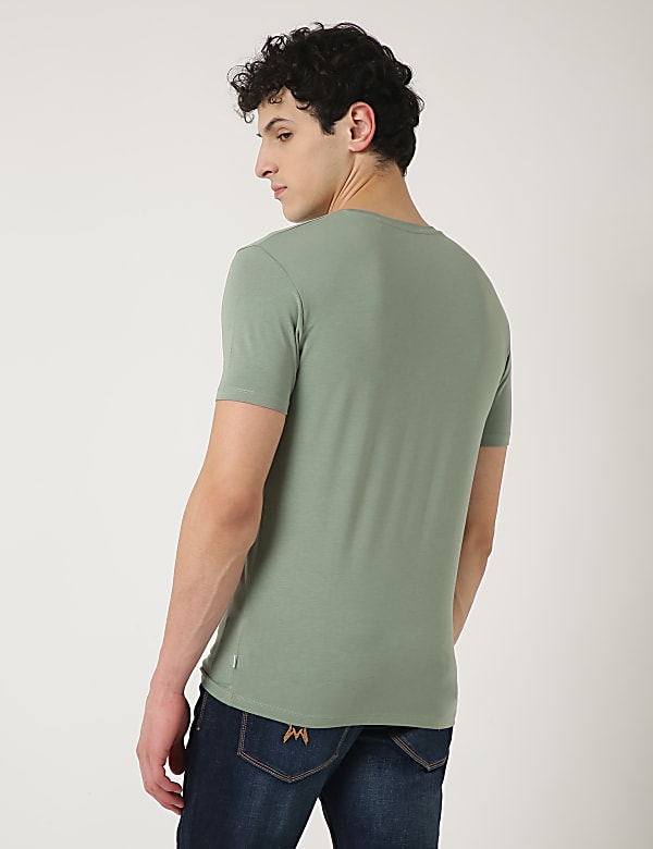 Cotton Blend Round Neck Solid T-Shirt