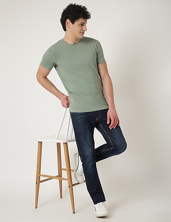 Cotton Blend Round Neck Solid T-Shirt