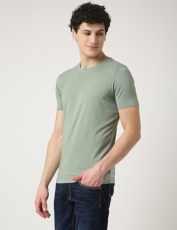 Cotton Blend Round Neck Solid T-Shirt