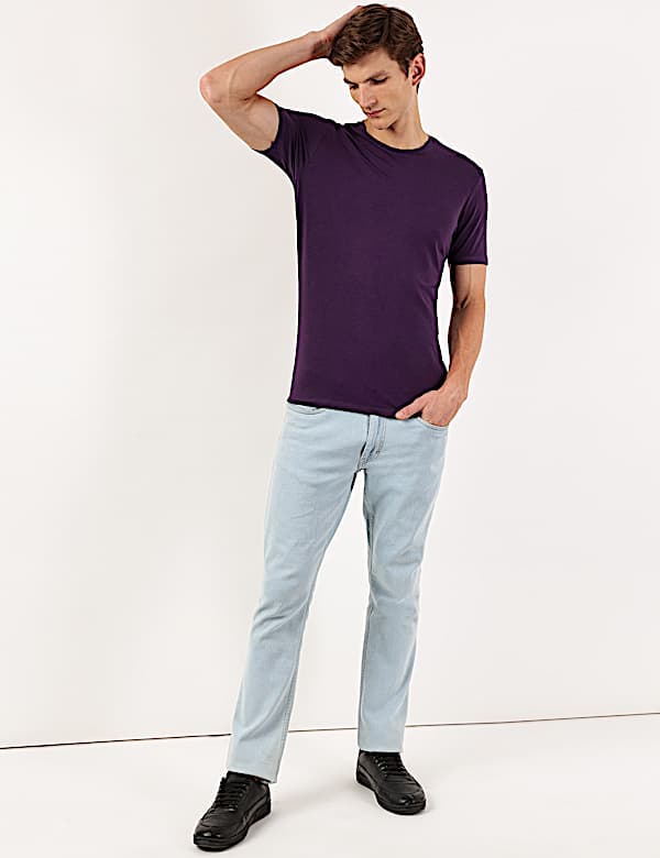 Cotton Blend Round Neck Solid T-Shirt