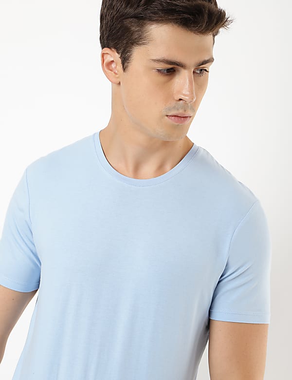 Cotton Blend Round Neck Solid T-Shirt
