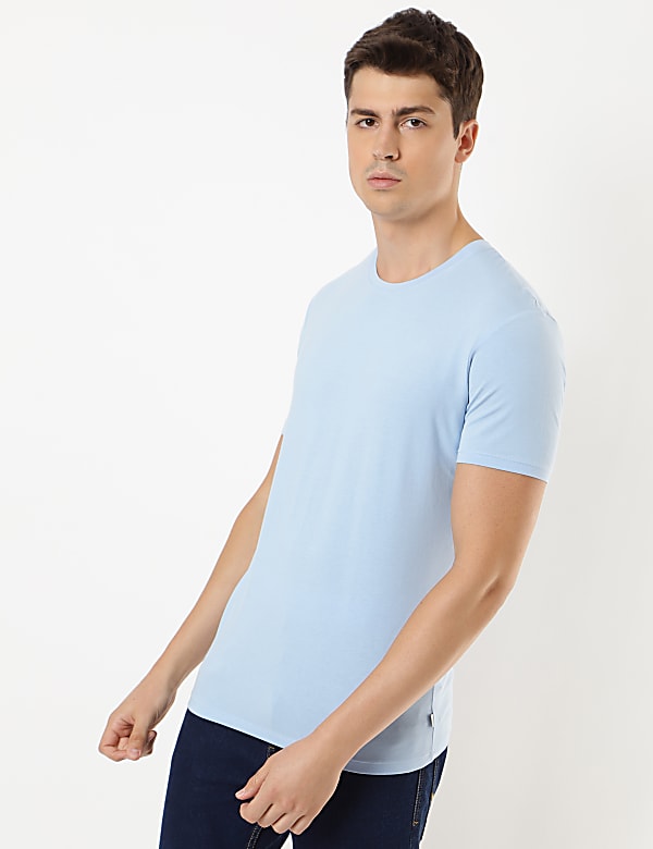 Cotton Blend Round Neck Solid T-Shirt