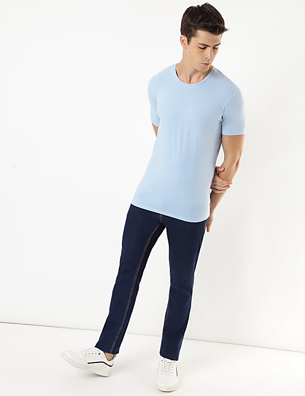 Cotton Blend Round Neck Solid T-Shirt