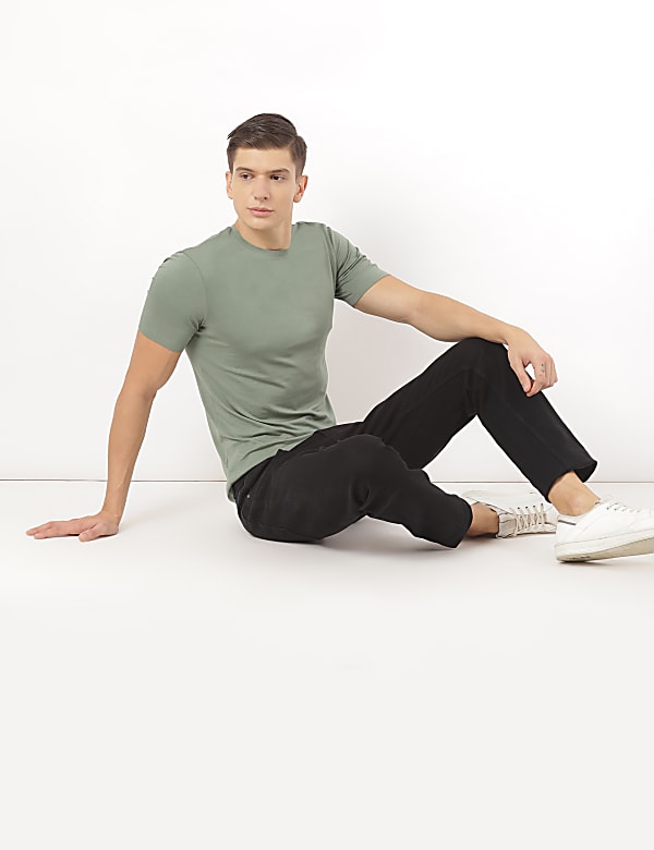Cotton Blend Round Neck Solid T-Shirt