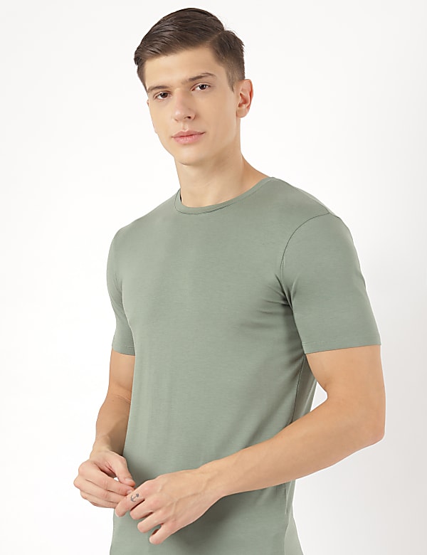 Cotton Blend Round Neck Solid T-Shirt