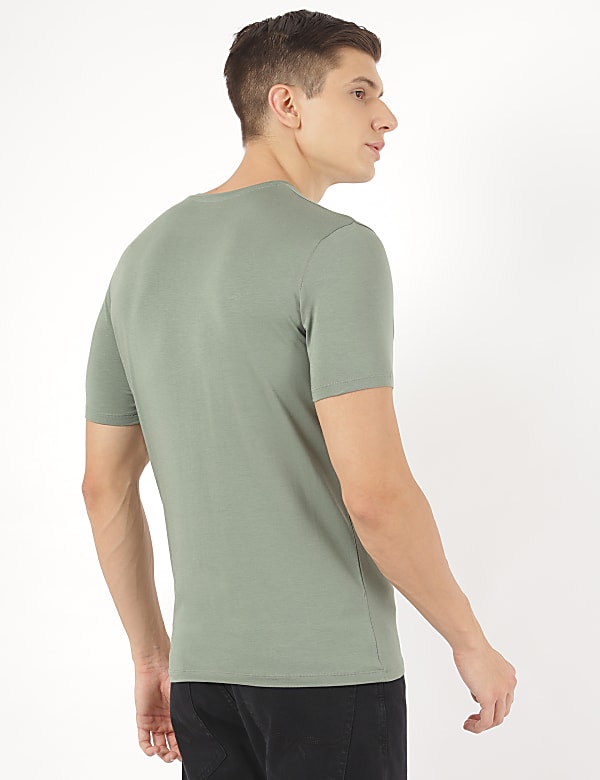 Cotton Blend Round Neck Solid T-Shirt