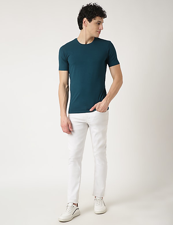 Cotton Blend Round Neck Solid T-Shirt