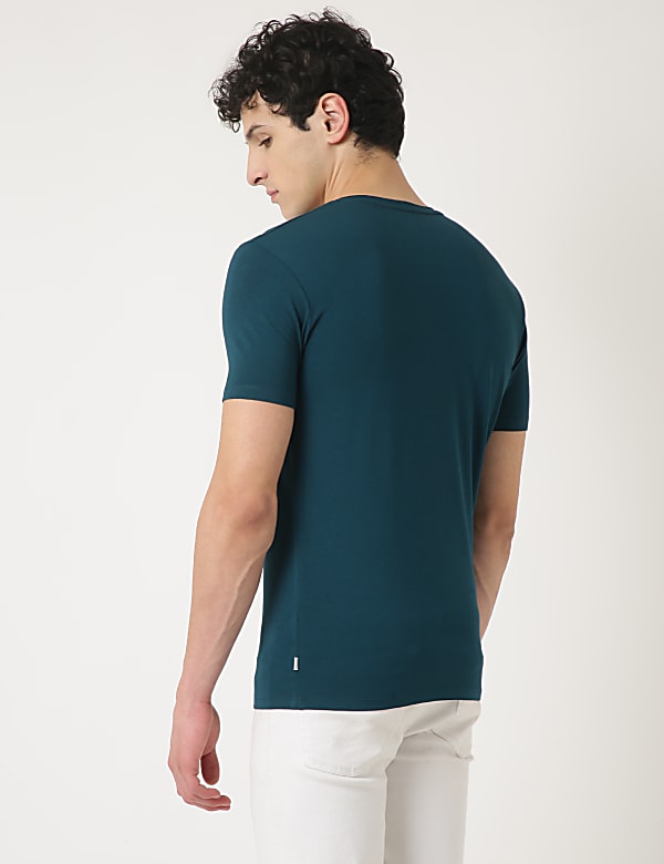 Cotton Blend Round Neck Solid T-Shirt