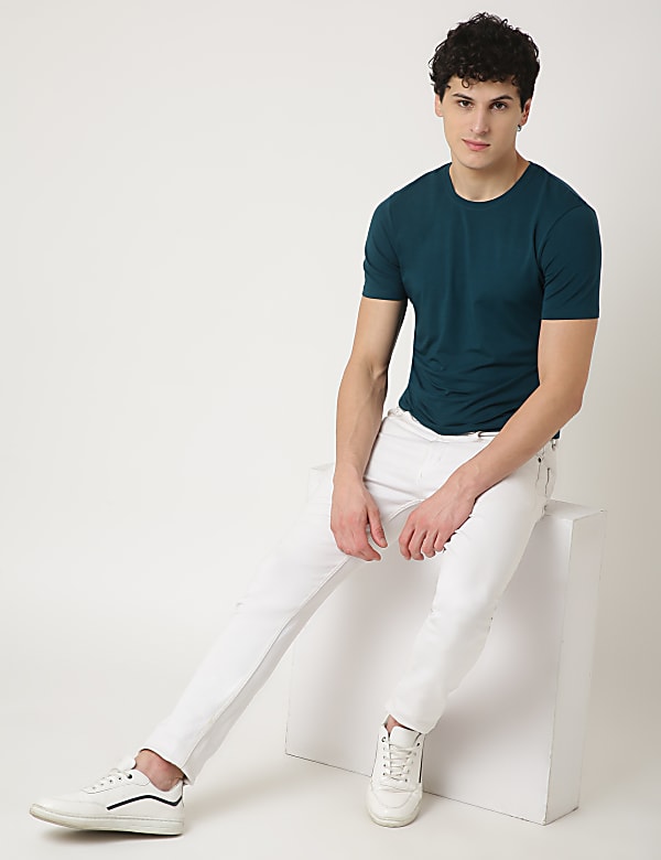 Cotton Blend Round Neck Solid T-Shirt