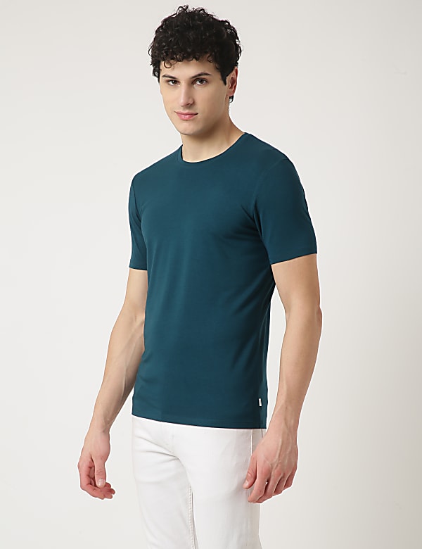 Cotton Blend Round Neck Solid T-Shirt