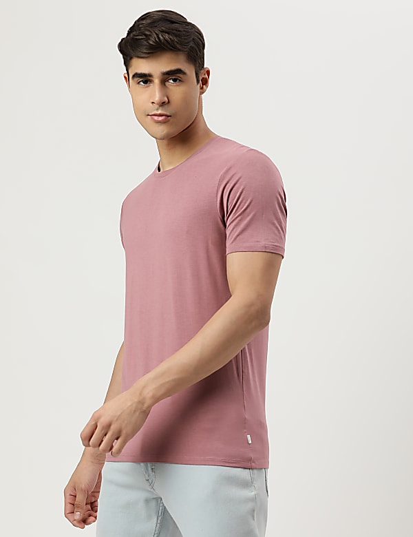 Cotton Blend Round Neck Solid T-Shirt
