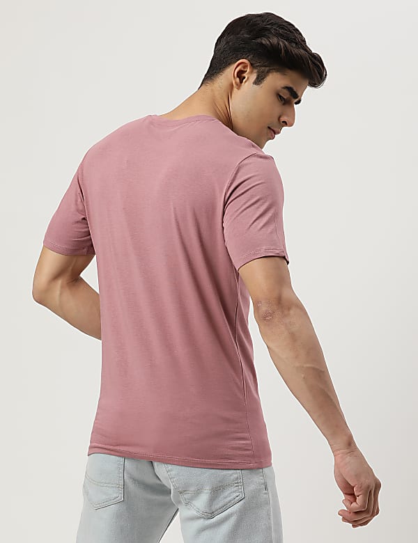 Cotton Blend Round Neck Solid T-Shirt