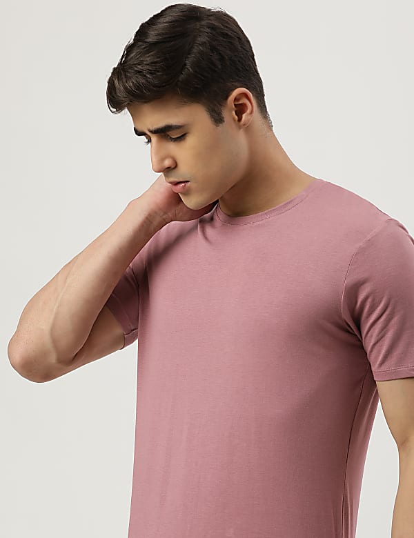 Cotton Blend Round Neck Solid T-Shirt