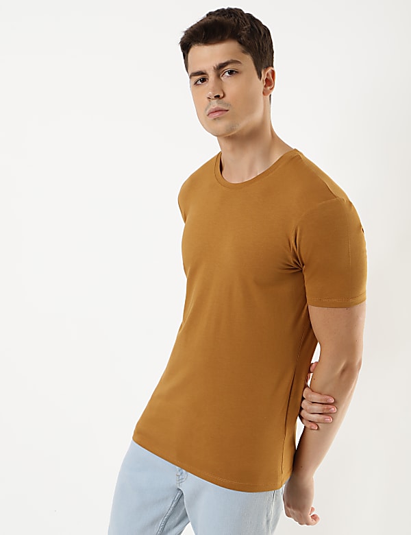 Cotton Blend Round Neck Solid T-Shirt