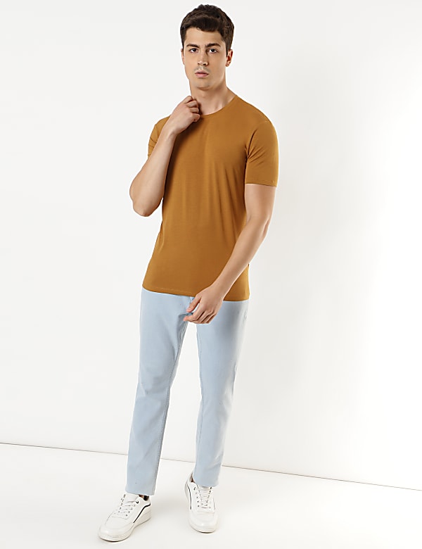 Cotton Blend Round Neck Solid T-Shirt