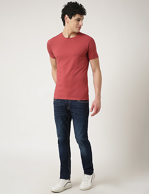 Cotton Blend Round Neck Solid T-Shirt