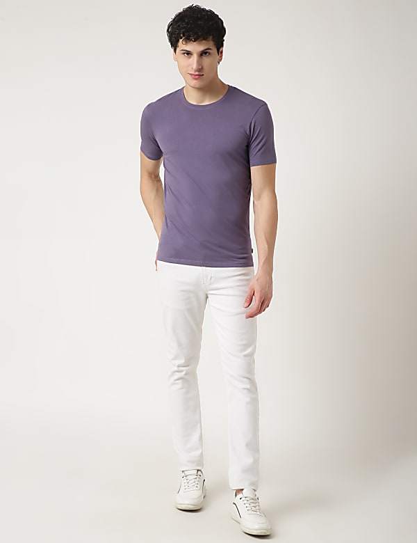 Cotton Blend Round Neck Solid T-Shirt