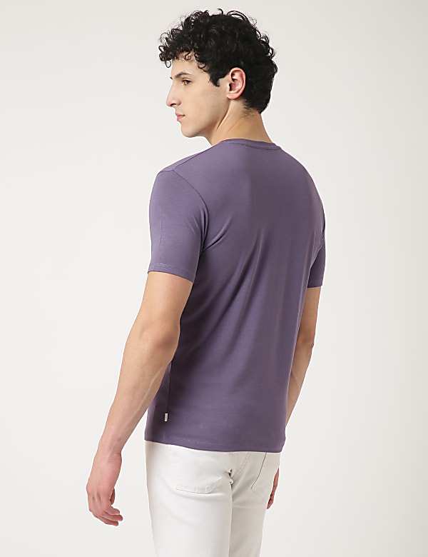 Cotton Blend Round Neck Solid T-Shirt
