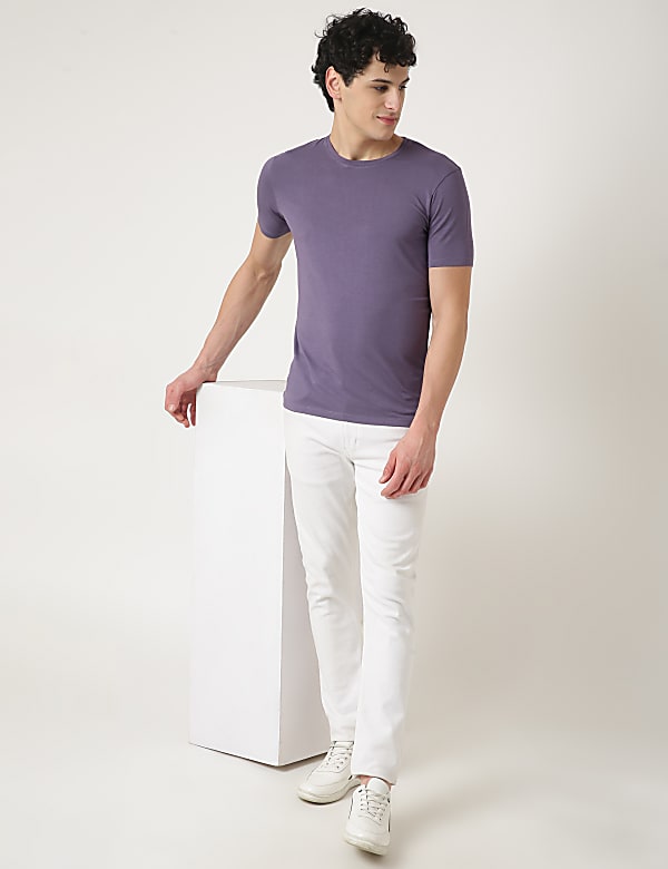 Cotton Blend Round Neck Solid T-Shirt